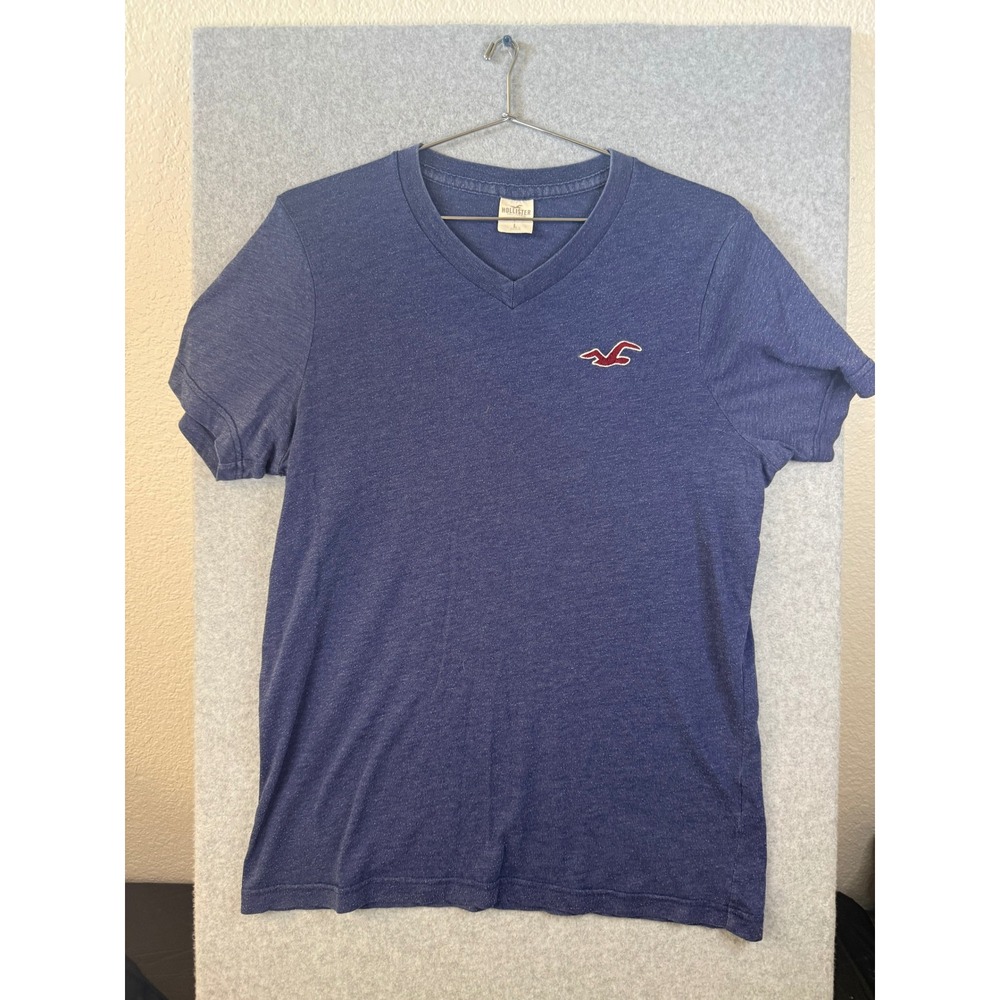 Hollister Mens Blue Heather V-Neck Short Sleeve Seagull Logo T-Shirt Large